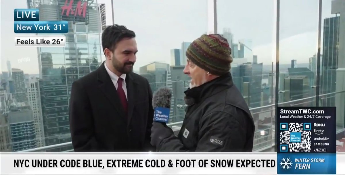 Jim Cantore and New York City mayor Zohran Kwame Mamdani discussed city preparations ahead of Winter Storm Fern as a code blue is in effect. Watch:
