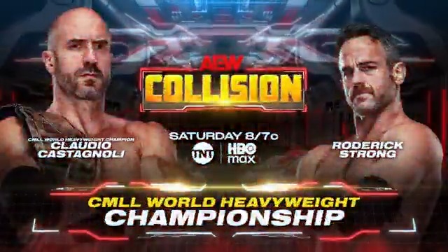 Saturday Night #AEWCollision 8/7c, TNT + HBO Max Tomorrow, 1/24! CMLL World Heavyweight Championship Claudio vs @RoderickStrong Strong said he wasn't done with The Death Riders + earned a chance to collide vs Claudio for Lucha Libre CMLL's top prize, TOMORROW!