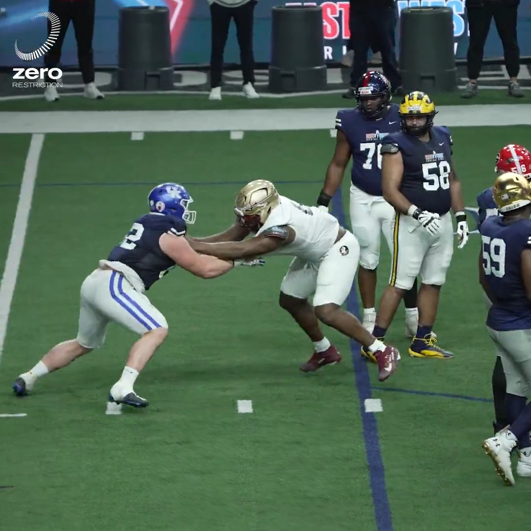 Which linemen dominated in 1-on-1s on Day 1 of the Shrine Bowl?