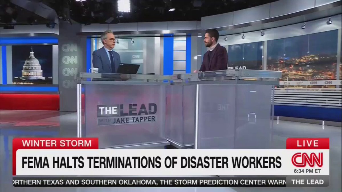 CNN: We have been seeing these terminations of basically every FEMA disaster worker whose contract has been expiring. Yesterday, something changed. Noem gets briefed on this winter storm, then an email goes out letting them know that they are halting all of these terminations, at least for now.