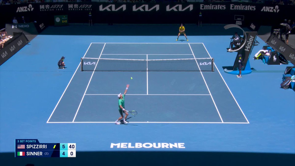 Eliot Spizzirri wins the 1st set 6-4 against Jannik Sinner at the Australian Open. He snaps his streak of 27 consecutive sets won. Wow.