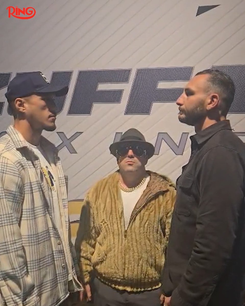 Ring cruiserweight champion Jai Opetaia and WBC champ Noel Mikaelian face-off backstage at the Meta Apex 👀