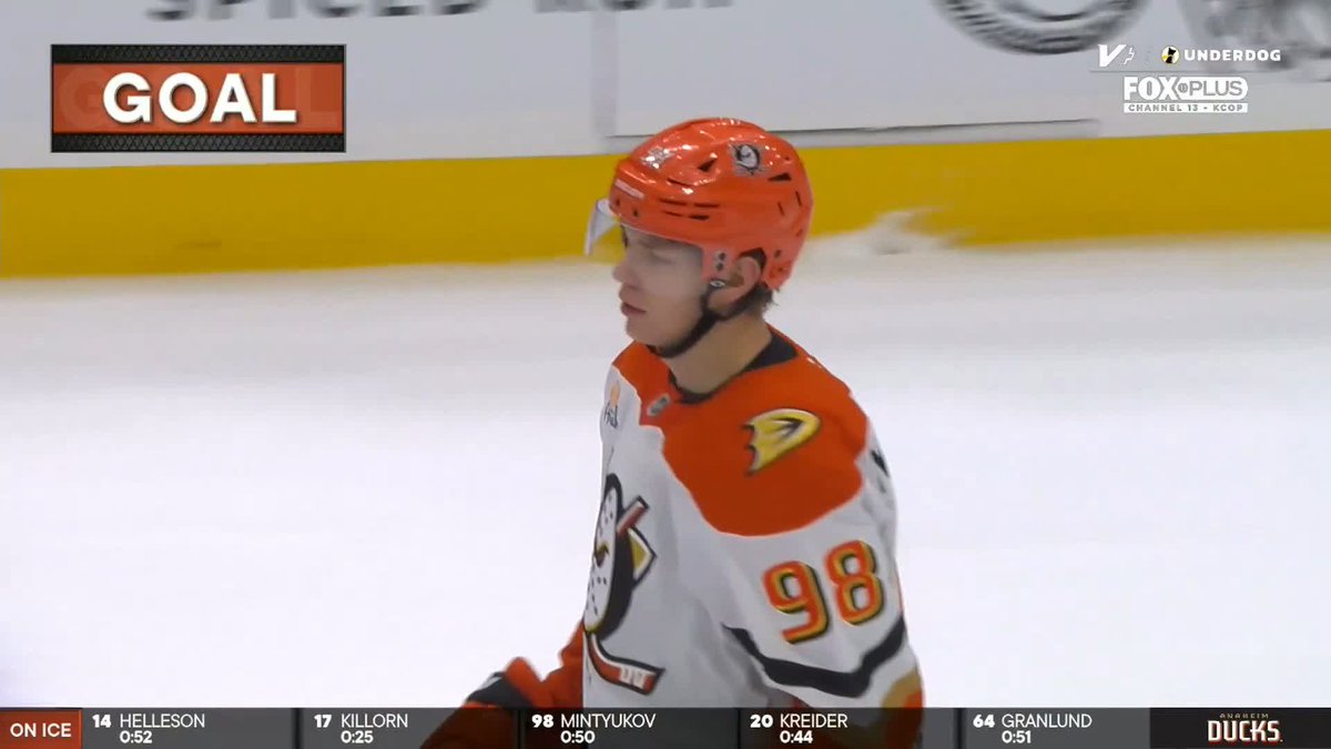 HOW DID THAT GO IN? 🤯 A 180-foot empty-netter off the boards from Pavel Mintyukov! #FlyTogether