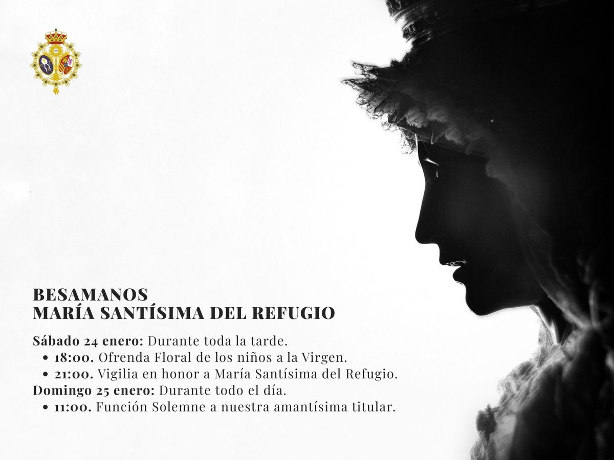 ⚫🟣 Los días 24 y 25 de enero tendrá lugar el tradicional besamanos a la Virgen del Refugio. Ya es Primavera en San Bernardo.