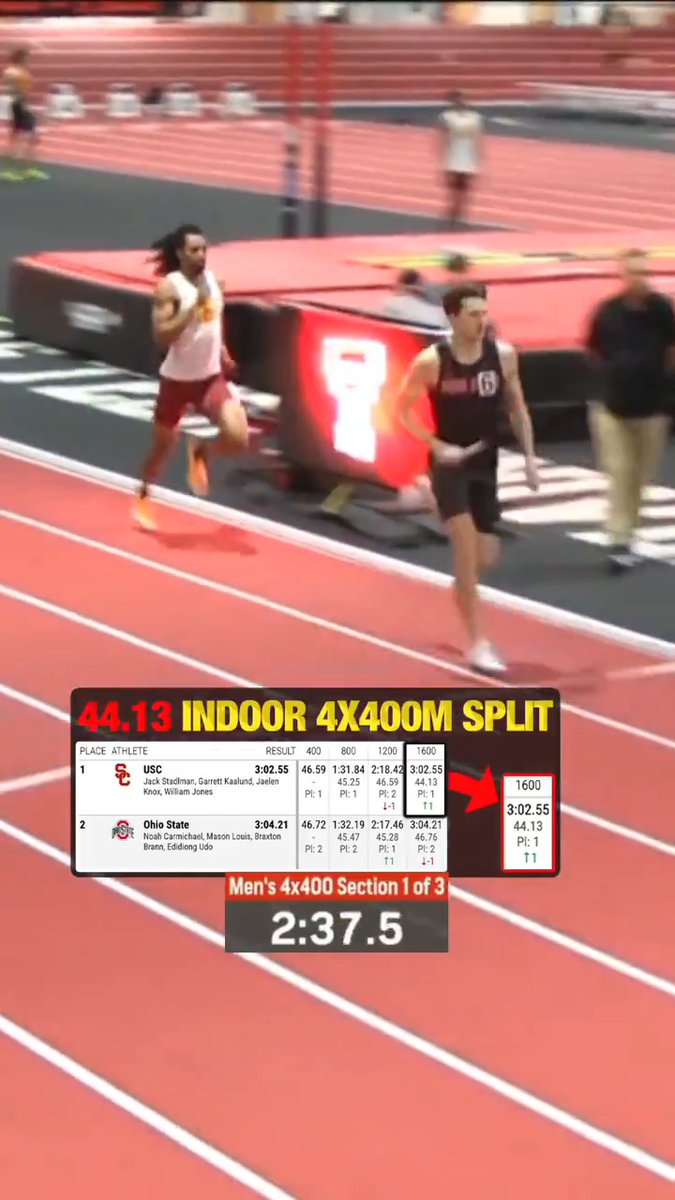 William Jones FLYING to a 44.13 split running down Ohio State on 4x400m anchor! 😤