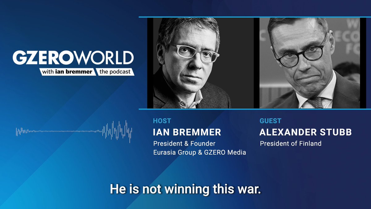 "There's little incentive for Putin to end this war," Finland's President Alexander Stubb tells ian bremmer on the #GZEROWorld Podcast, "Not because he'll win, but because he knows he will lose." 🎧 Listen to the full episode here: