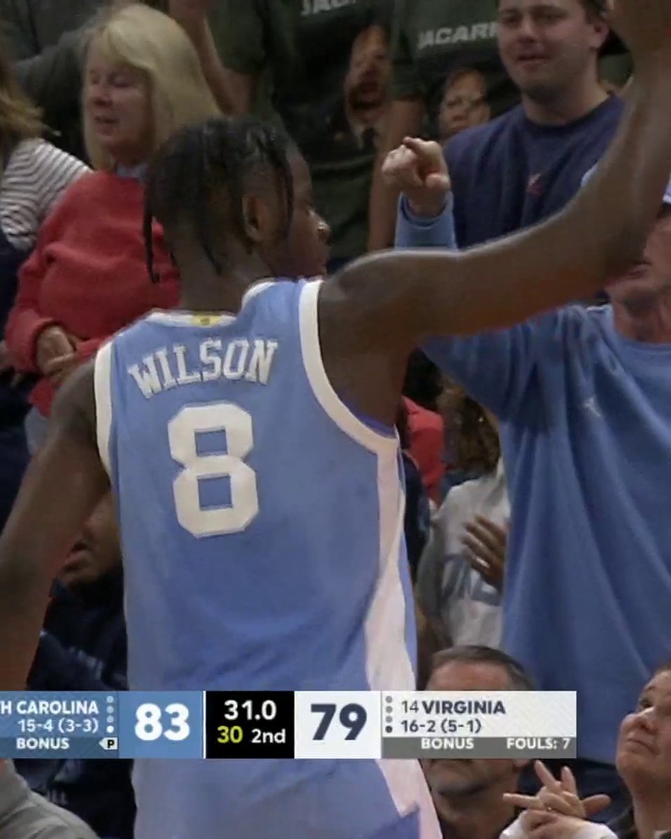 CALEB WILSON IN THE CLUTCH ‼️ Carolina Basketball gets the road W against No. 14 Virginia 👏