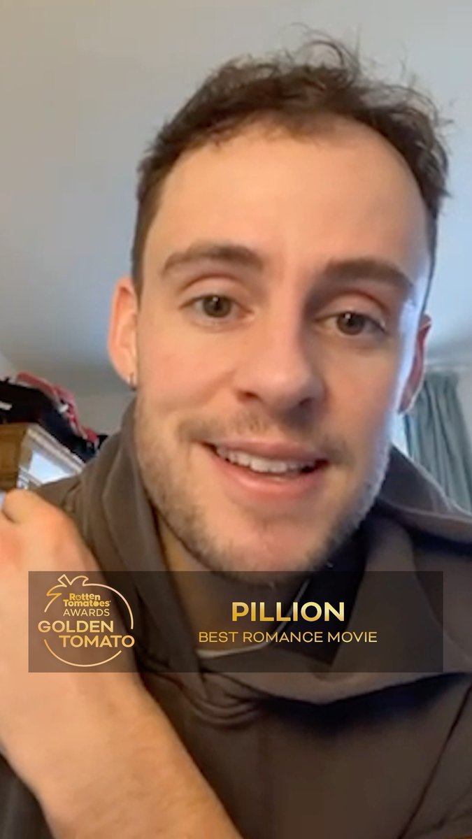 Writer/director Harry Lighton celebrates #Pillion winning the Rotten Tomatoes Award for Best Romance Movie!