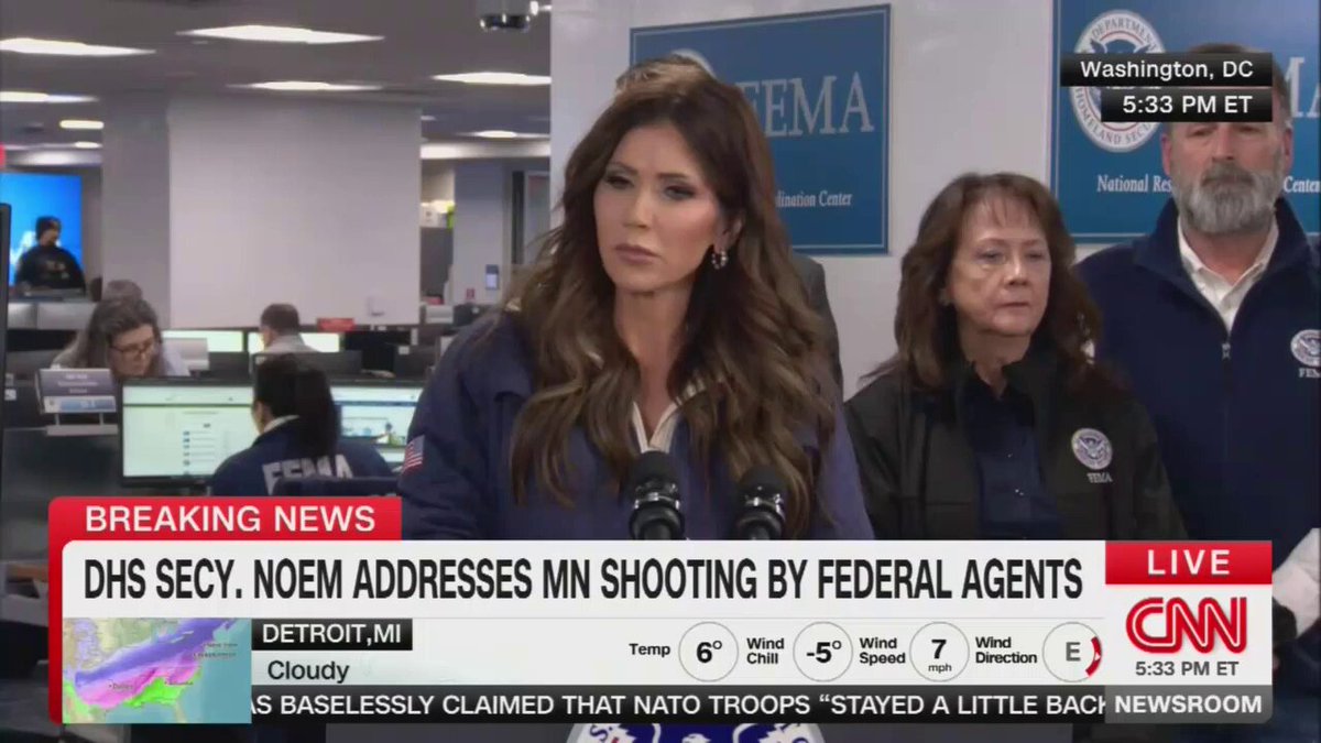 Q: Did he brandish a gun? KRISTI NOEM: This individual showed up to impede a law enforcement operation and assaulted our officers. I don't know of any peaceful protester that shows up with a gun and ammunition rather than a sign. This is a violent riot when you have someone showing up with weapons