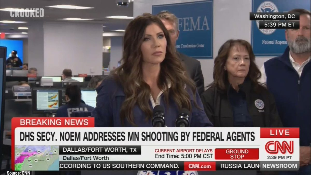REPORTER: The White House has labeled the man killed in Minnesota as a domestic terrorist, do you agree? NOEM: “When you perpetuate violence against a government because of ideological reasons, and for reasons to resist and perpetuate violence, that is the definition of domestic terrorism.”