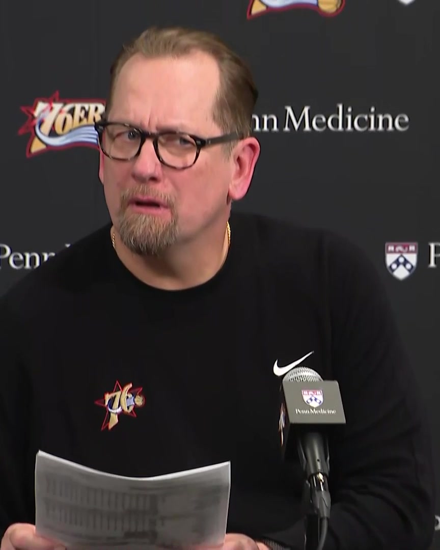 "Usually when you're up three and you need three, teams are going to foul, but they didn't." 76ers coach Nick Nurse was asked about Tyrese Maxey's missed three and Joel Embiid's turnover in the final seconds of the game: