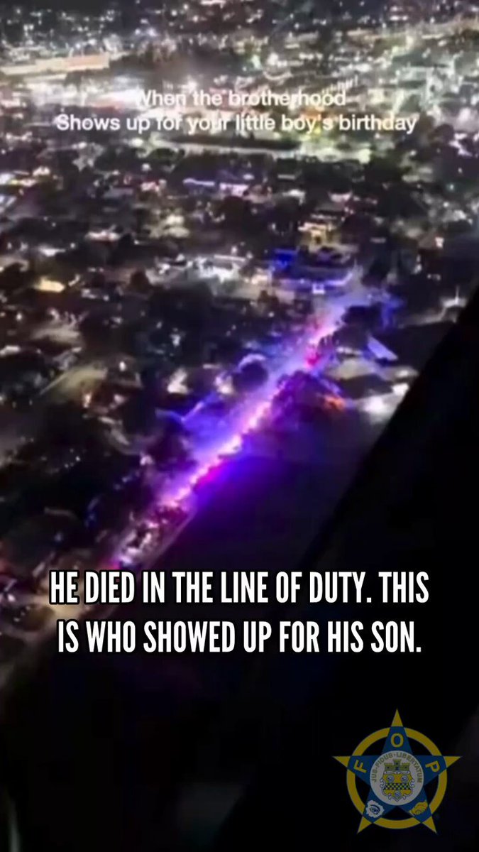 The law enforcement family showed up in force. A Miami officer lost his life in the line of duty this past year, and on his son’s 2nd birthday, fellow officers and firefighters flooded the street to remind the family they are not alone. To the Cajuso family, and every family who has lost a loved one in the line of duty: the FOP stands with you. We see you. We honor you. We will never forget. Credit to the rightful owners #NFOP #HonorTheFallen #ThinBlueLine #BackTheBlue #FOPStrong #NeverForget #LawEnforcementFamily
