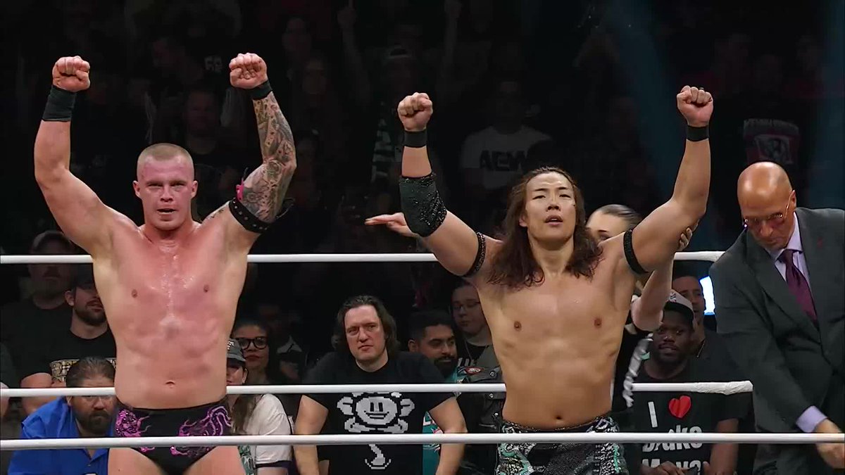 HE'S BACK! @RainmakerXOkada didn't even give Takeshita and @KyleFletcherPro a second to celebrate! Watch #AEWCollision on TNT & HBO Max