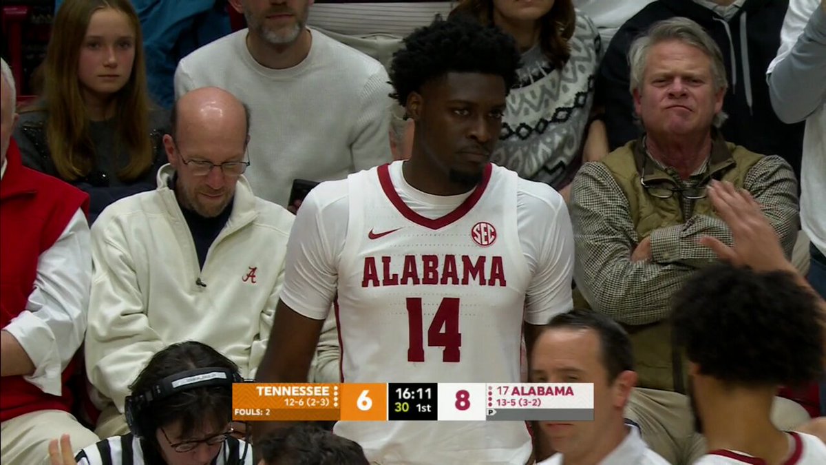 Former NBA G League player Charles Bediako subs in for Alabama. Bediako is the first player with collegiate experience to sign an NBA contract and return to college basketball.