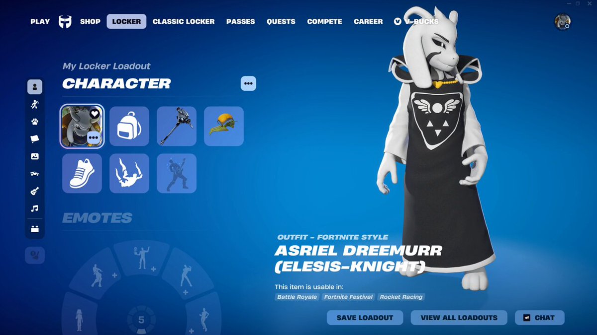 Asriel Dreemurr in Fortnite!! model by Elesis-Knight and lobby icon from the official undertale tarot cards