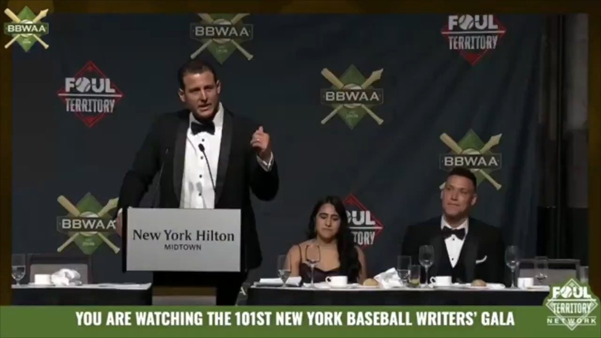 "He pours more into his teammates than anyone I've ever seen." ❤️ Anthony Rizzo beautifully describes Aaron Judge while presenting him the 2025 American League MVP Award.