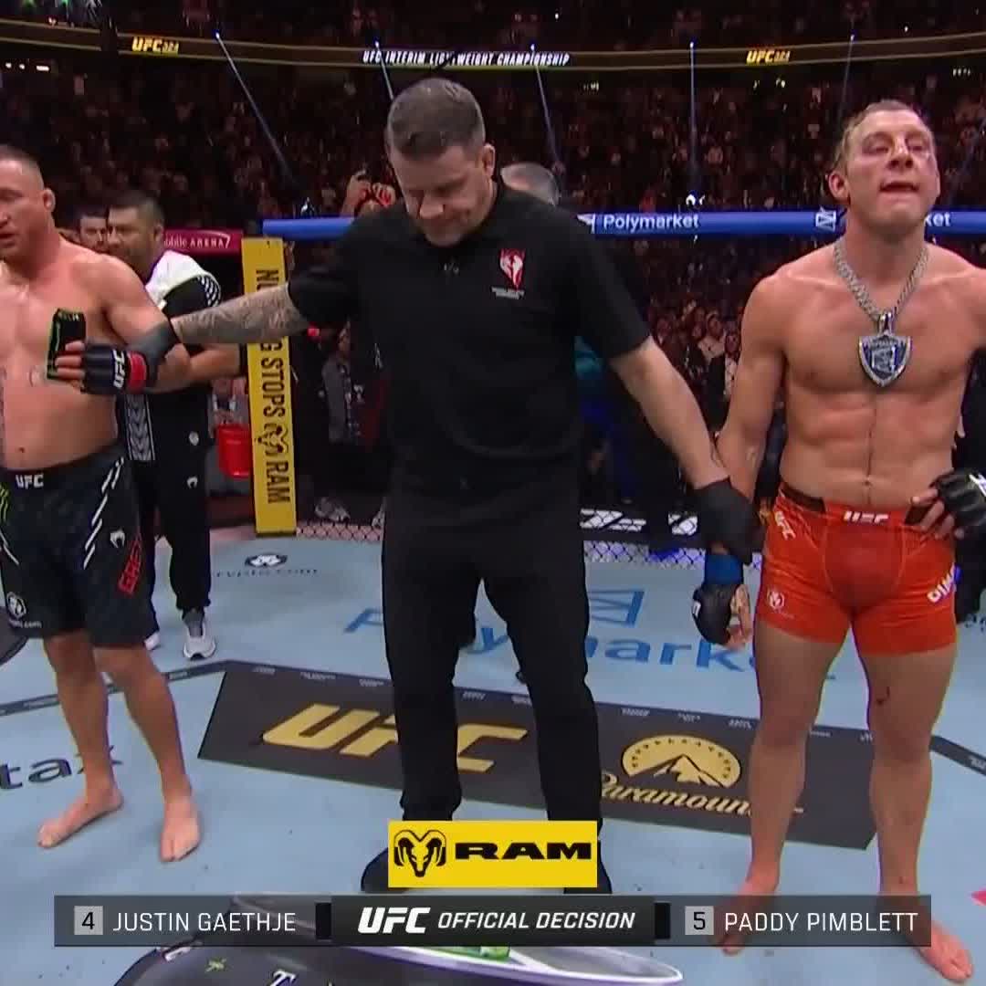 JUSTIN GAETHJE DEFEATS PADDY PIMBLETT BY UNANIMOUS DECISION AND BECOMES THE INTERIM LIGHTWEIGHT CHAMPION! (48-47, 49-46 x2) #UFC324