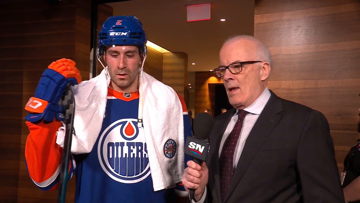"It's kind of hard to argue with six points. I'm just happy we got the win." Evan Bouchard on if this was the best game of his life