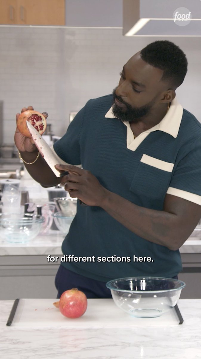For anyone who thinks seeding a pomegranate is the most-annoying kitchen task out there... Eric Adjepong has a technique that makes things easy without a ton of mess 💯 #WildcardKitchen > Tuesdays @ 9|8c