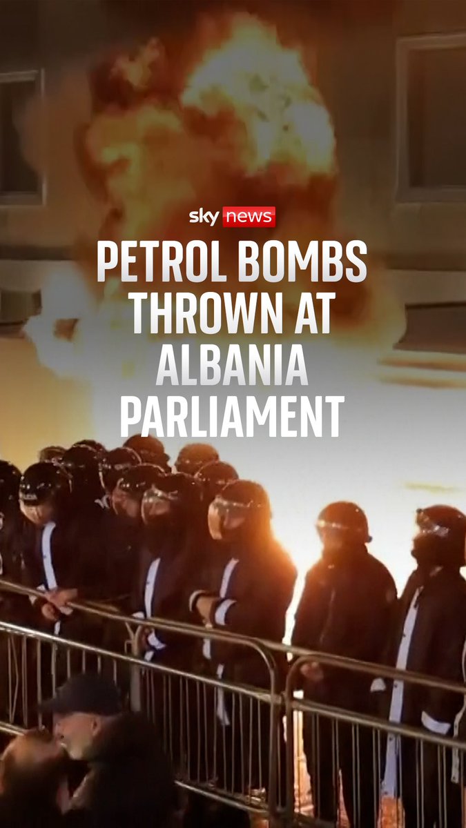 An organised protest turned violent on Saturday when demonstrators started throwing petrol bombs at officers and the parliament building in Albania, causing explosions.