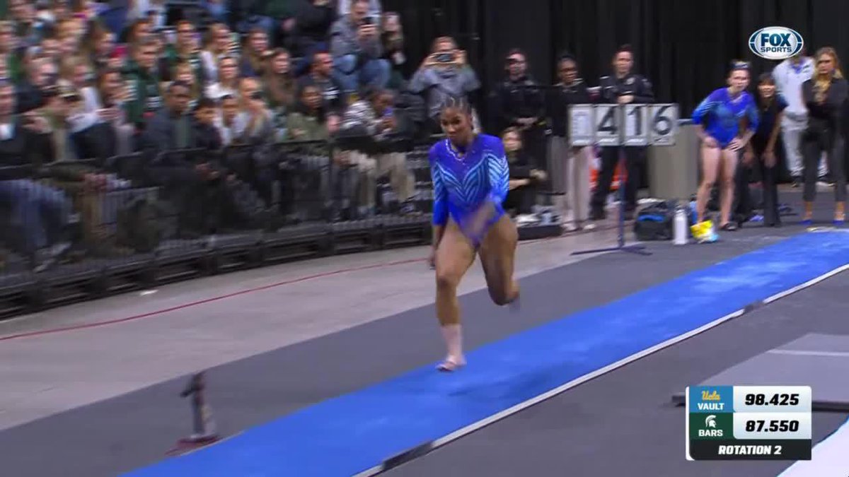 Another week, another stuck Yurchenko double full for Jordan Chiles! This time, she scores 9.975. 📺: FOX #GoBruins | Jordan Chiles
