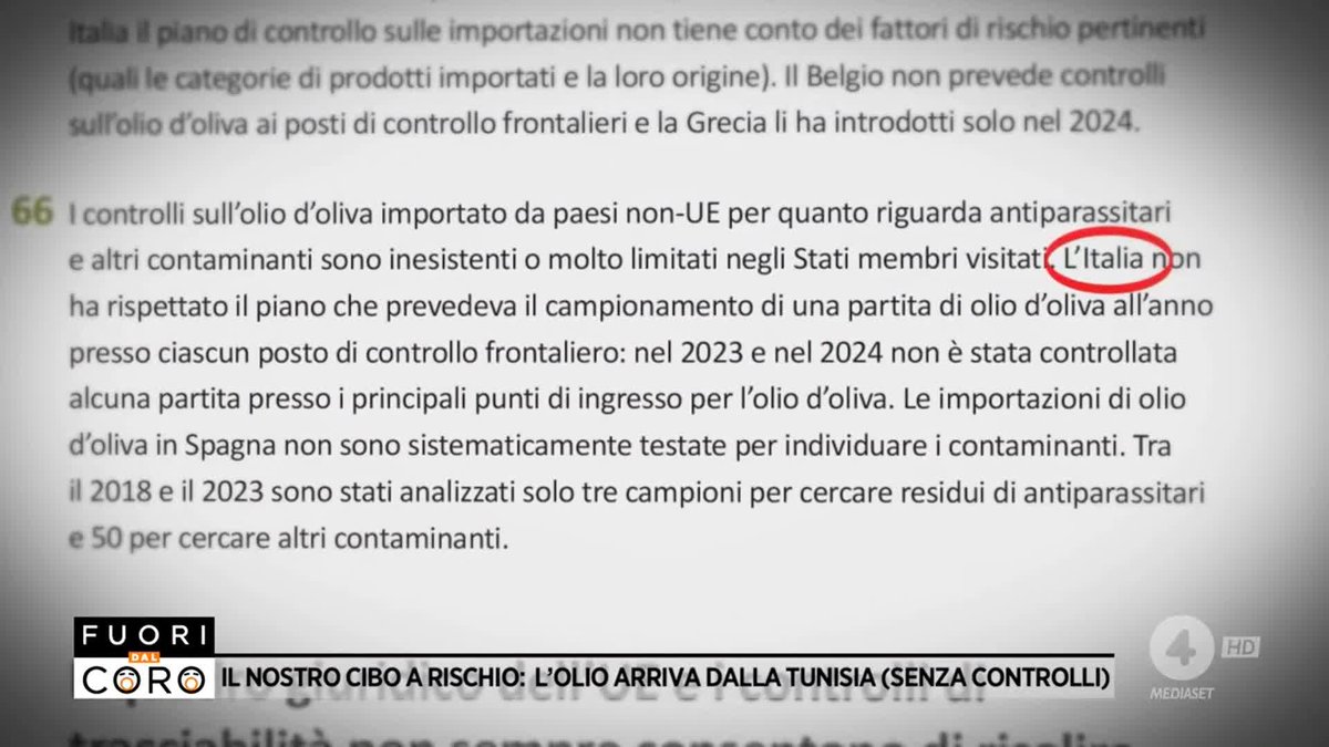 OLIO TUNISINO IN ITALIA. Nel 2023 e 2024 non รจ stata controllata alcuna partita di olio tunisino: questo significa che puรฒ entrare di tutto, anche prodotti pieni di pesticidi da noi vietati. Inoltre l'UE ha raddoppiato la quota di olio tunisino importabile a dazio zero.