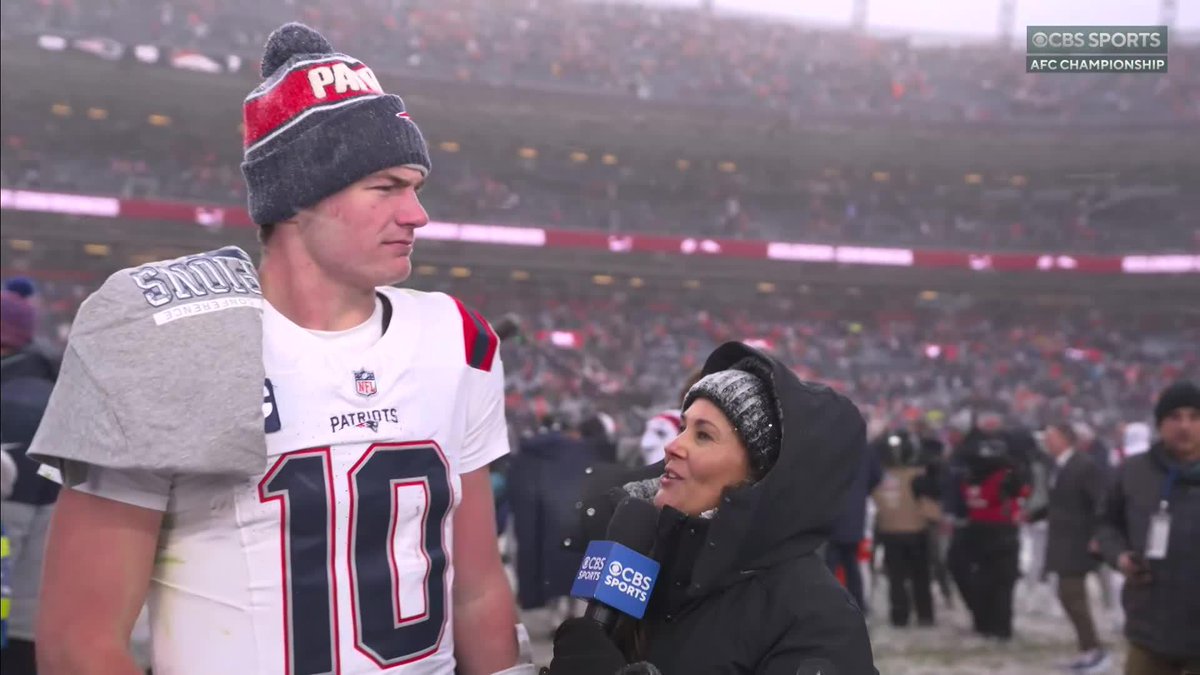 "Love this team and how about the defense. Just love each and every one of them." - Drake Maye with Tracy Wolfson following Pats AFC-clinching win