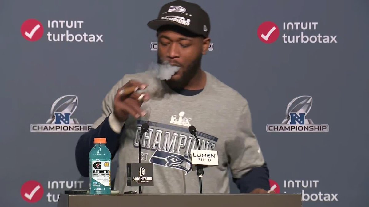 Ernest Jones IV brought a victory cigar to his press conference 😂