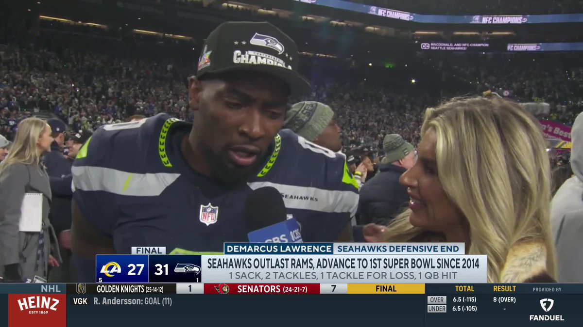 "Words can't even explain this moment ... We goin'. WE GOIN.'" Seahawks' DeMarcus Lawrence describes the emotions of a Super Bowl berth to Melanie Collins 🥹