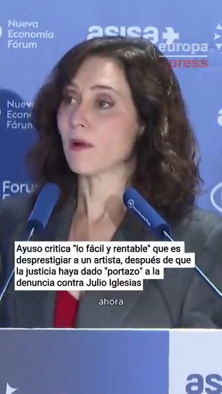 Ayuso critica "lo fácil y rentable" que es desprestigiar a un artista, después de que la justicia haya dado "portazo" a la denuncia contra Julio Iglesias: "Es lamentable que el trato que se le ha dado sea nefasto desde España, que es su casa"