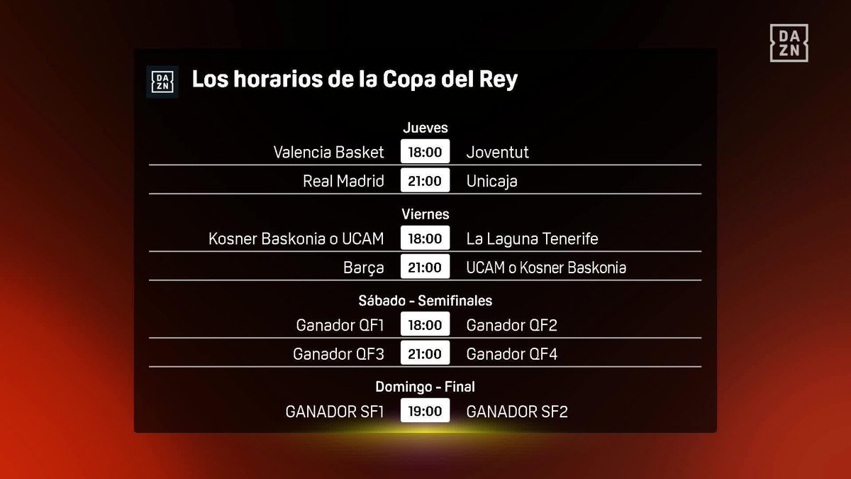 ¡ESTOS SON LOS HORARIOS DE LA #CopaACB! ⏰ Coge papel, boli y toma nota porque del 19 al 22 de febrero se viene espectáculo del bueno 🤩 🔗