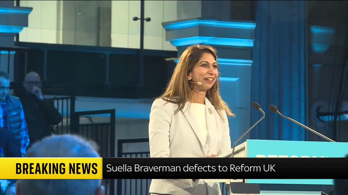 BREAKING: "I feel like I've come home." Former home secretary Suella Braverman is the latest Conservative to defect to Reform UK. 📺 Sky 501, Virgin 602, Freeview 233 and YouTube