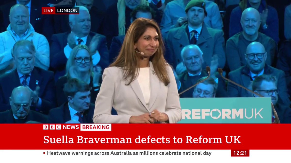 "Today I'm announcing that I resign the Conservative whip," Suella Braverman says "I haven't taken this decision lightly," the former Conservative home secretary adds, as she announces her switch to Reform UK