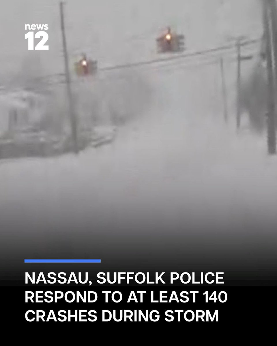 STORM COLLISIONS: Nassau and Suffolk police responded to more than 100 motor vehicle crashes during Sunday's snowstorm. Suffolk police say there were about 80 incidents, while Nassau police tell News 12 they responded to 60 crashes. READ MORE: