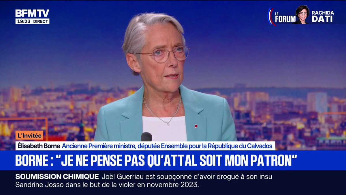 "Je ne crois pas que ce soit mon patron", déclare Élisabeth Borne à propos de Gabriel Attal