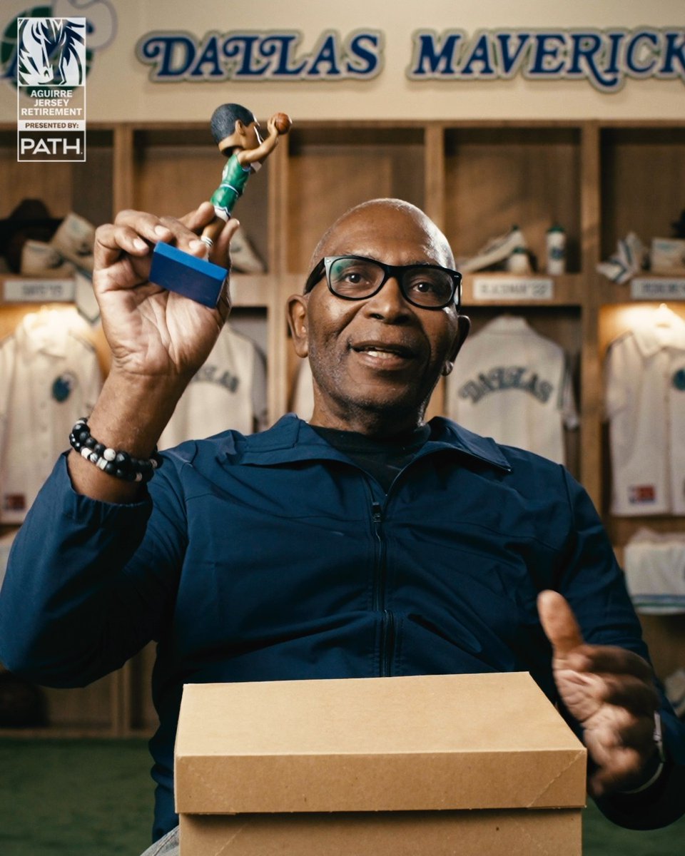 The armband made it to the bobblehead 🙌 We showed Mark Aguirre his bobblehead ahead of his jersey retirement night this Thursday. Available for the first 5K fans on 1/29! PATH // #MFFL