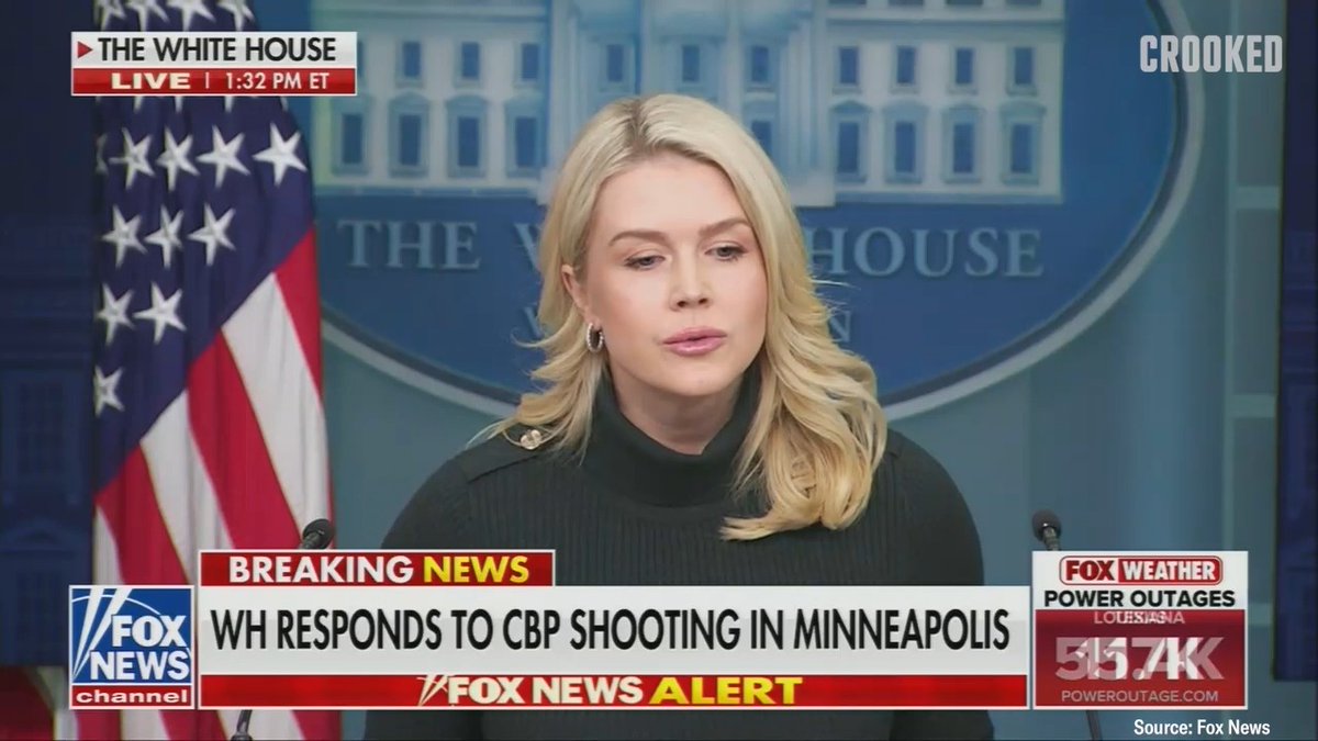 Trump's Press Secretary (and thus Trump) refuses to endorse the false accusations that Kristi Noem and Stephen Miller disgustingly launched against Alex Pretti: that he was a "domestic terrorist":