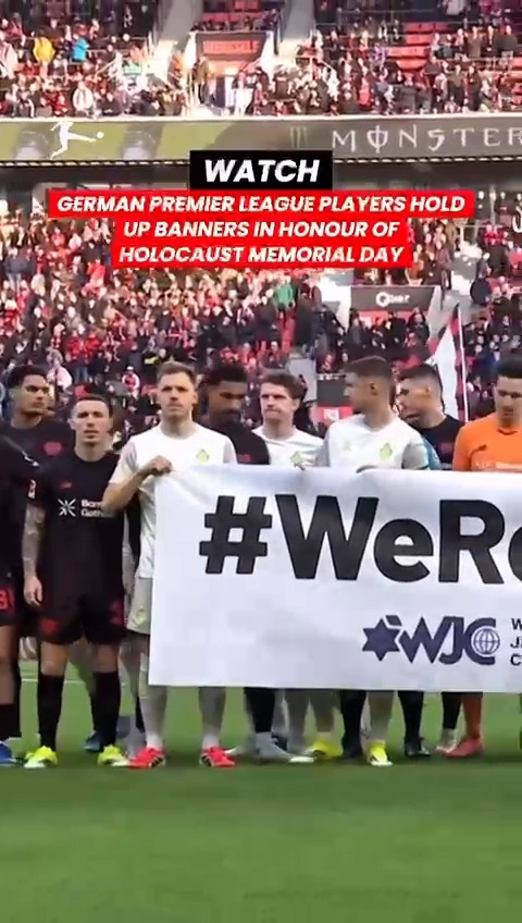 Ahead of International Holocaust Remembrance Day tomorrow, German ๐ฉ๐ช Bundesliga football players from SV Werder Bremen and Bayer Leverkusen held up a banner that states a promise so much bigger than words. SV Werder Bremen has shown countless support for the Jewish community. It will never go unappreciated. I commend the league and these players for raising awareness of what hate can accomplish.
