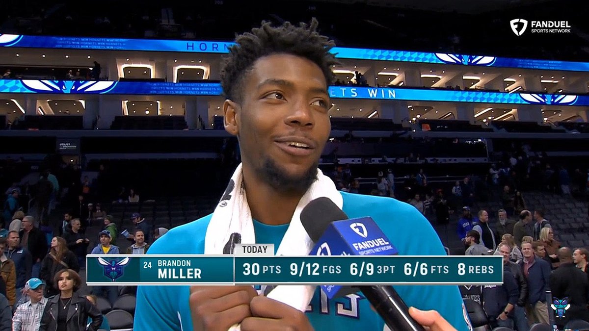 🎙️ Brandon Miller: "I feel great. Confidence level is high." "I take my hat off to my teammates every night, because I wouldn't have games like this without their trust. So long as I just keep trusting them, we're gonna keep pushing these wins to the city of Charlotte."
