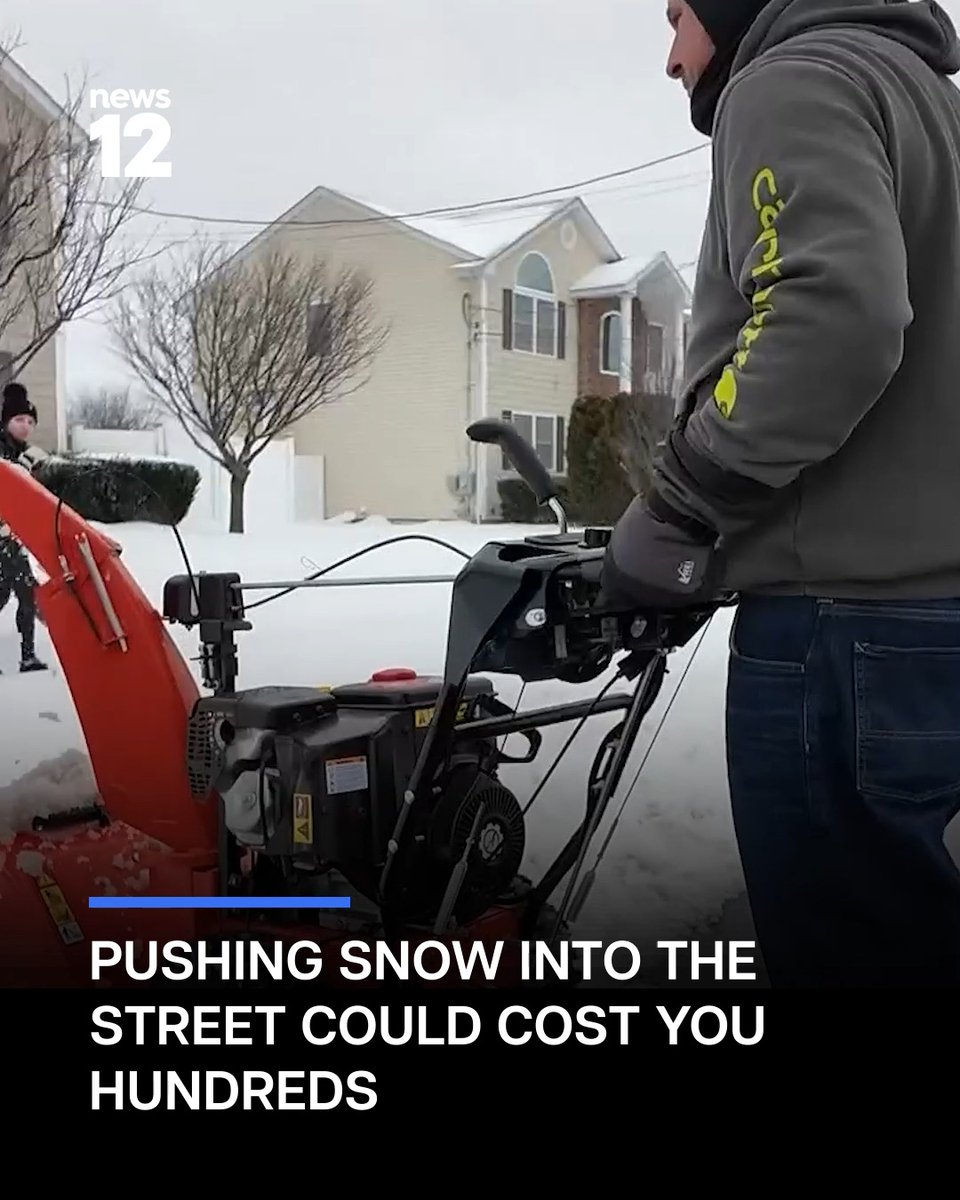 THINK TWICE: Pushing snow into the street could cost you hundreds, New York State Vehicle and Traffic Law bans placing anything on a roadway that could injure someone, including snow. #News12 #LongIsland #Traffic #Snow #Fines #Law #SnowRemoval #News