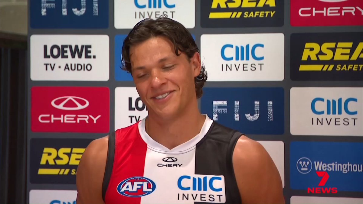 St Kilda's new look team has suited up in red, white, and black together for the first time. Midfielder Marcus Windhager revealing his dreams to break the Saints' Premiership drought. Xander McGuire 7AFL