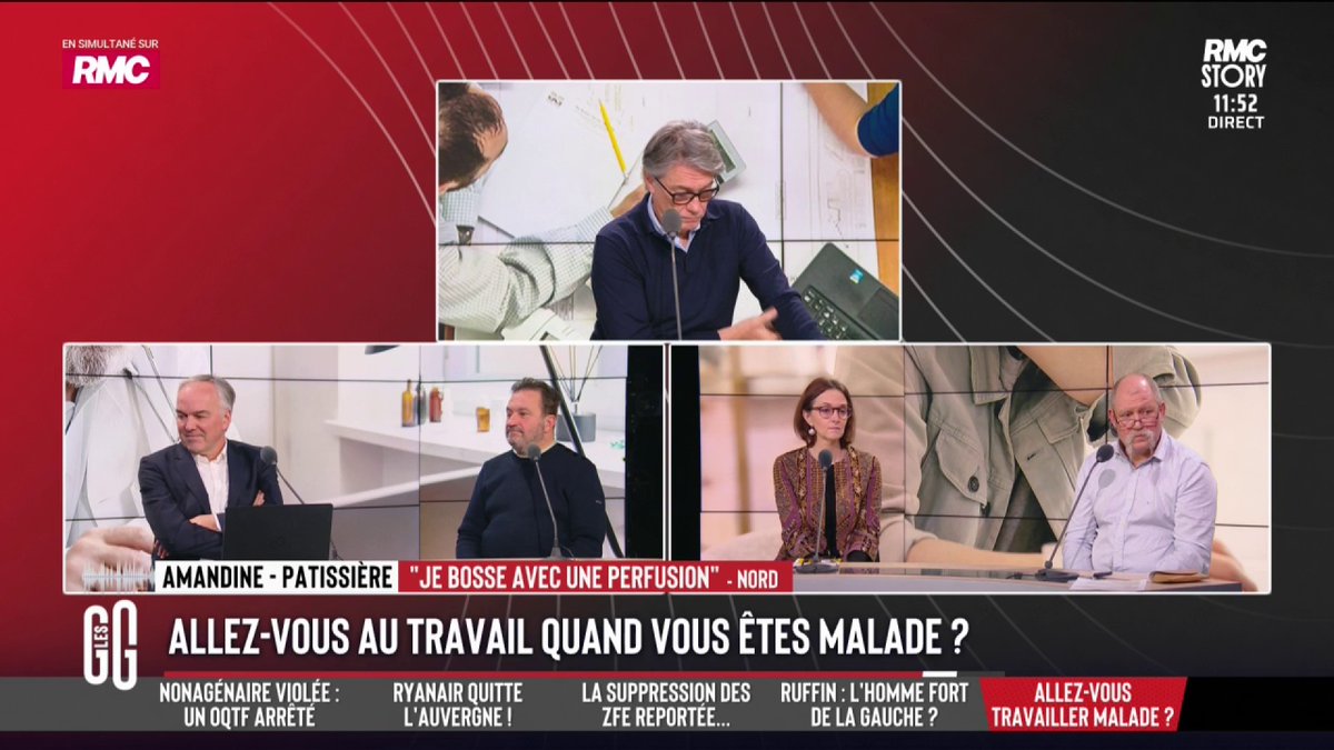 💼 Allez-vous travailler malade ? 📞 Amandine, auditrice : "J’ai ma dernière perfusion d’antibiotiques, mais faut absolument que je travaille. On l’a accrochée à l’échelle de pâtisserie et je bosse avec. Je ne peux pas faire autrement, c’est la réalité." #GGRMC