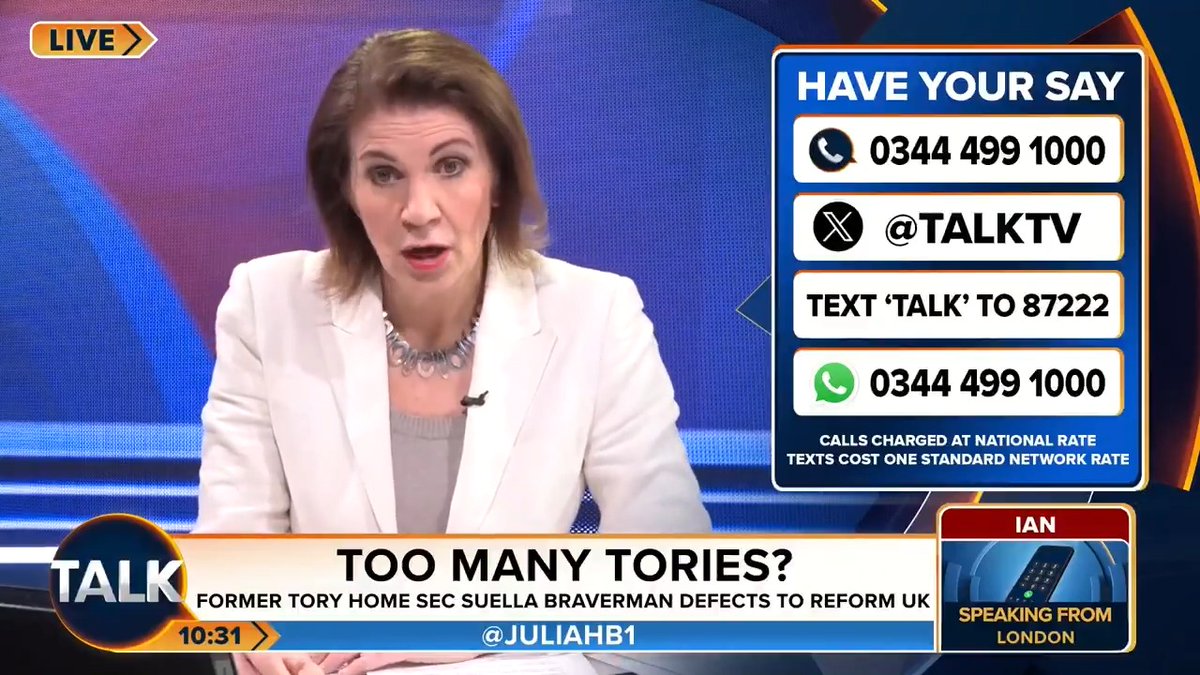 🚨 "I've just left Reform and sent my resignation letter." Caller Ian in London says Tory defectors, such as Suella Braverman, are "fatal" to Reform UK. Julia Hartley-Brewer