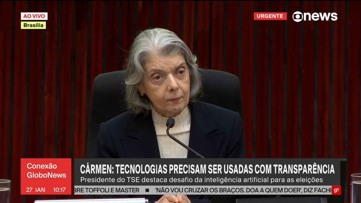 “A dúvida corrói as bases democráticas de um processo eleitoral que precisa de ser garantido de maneira íntegra, tranquila”, diz ministra Cármen Lúcia, presidente do TSE. ➡️ Assista à #GloboNews: #ConexãoGloboNews