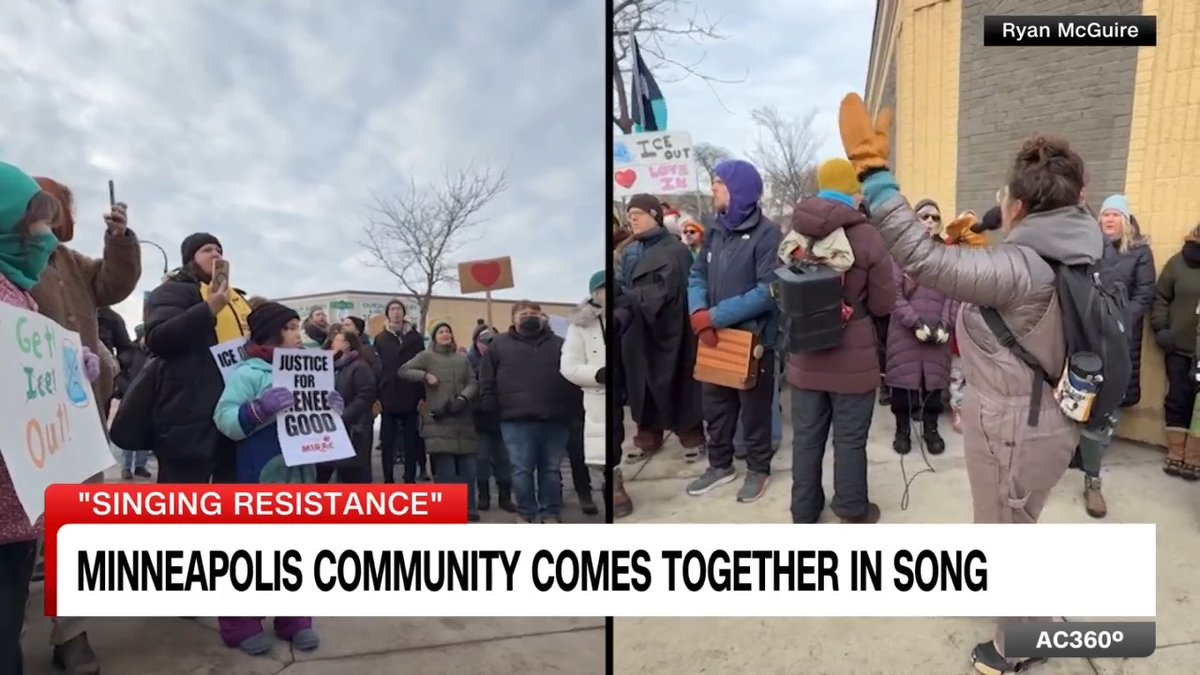 Anderson speaks with a group of peaceful protesters in Minneapolis uniting the community through song.