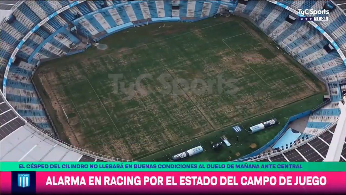 ALARMA EN RACING POR EL ESTADO DEL CAMPO DE JUEGO 🚨🏟️ El césped del Cilindro de Avellaneda no llegará en buenas condiciones al duelo de mañana ante Rosario Central.