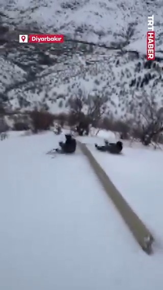 Diyarbakır'da iki işçi, eğimli arazide sürükledikleri direğin kaymasıyla çalılara girdi.