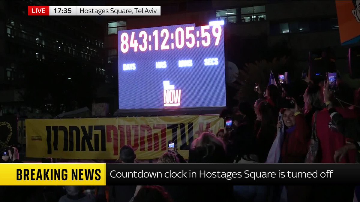 BREAKING: The clock in Tel Aviv marking the days, hours, minutes and seconds since hostages were taken on 7 October 2023 has been stopped. It comes after the body of the final hostage, Ran Gvili, was returned to Israel. Latest 🔗 📺 Sky 501 and YouTube