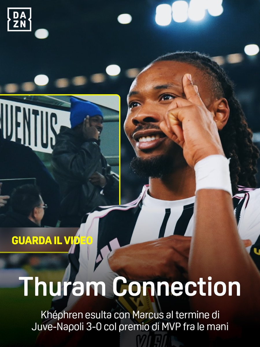 Khéphren 🫡 Marcus 🩸 I 𝐓𝐡𝐮𝐫𝐚𝐦'𝐬 esultano, insieme ma a 𝙙𝙞𝙨𝙩𝙖𝙣𝙯𝙖, allo Stadium per #JuveNapoli 🪢🥳🏟️ 🎤 Davide Bernardi BordoCam Juventus-Napoli è disponibile ora su #DAZN! 📲 @pokerstarsnews #Thuram
