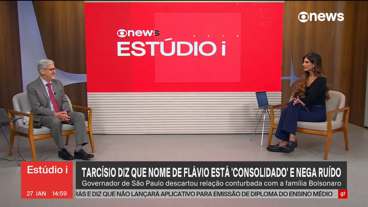 Tarcísio diz que a candidatura de Flávio Bolsonaro à presidência está se consolidando rapidamente e que sua relação com a família Bolsonaro nunca foi conturbada. ➡ Assista à #GloboNews: #Estudioi